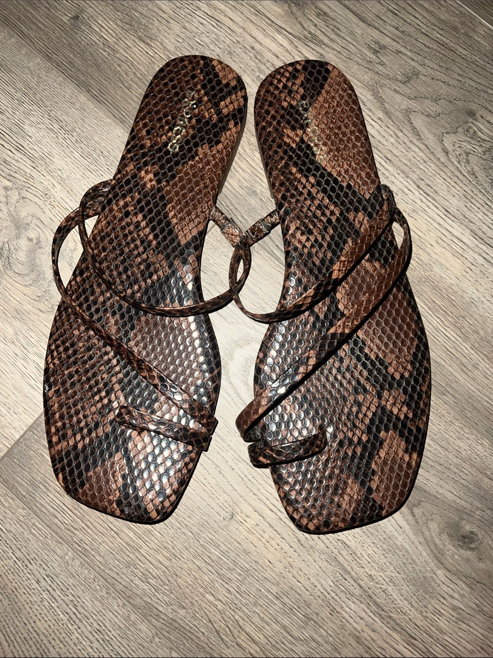 Express Brown Snakeskin Strappy Flat Sandals - Women